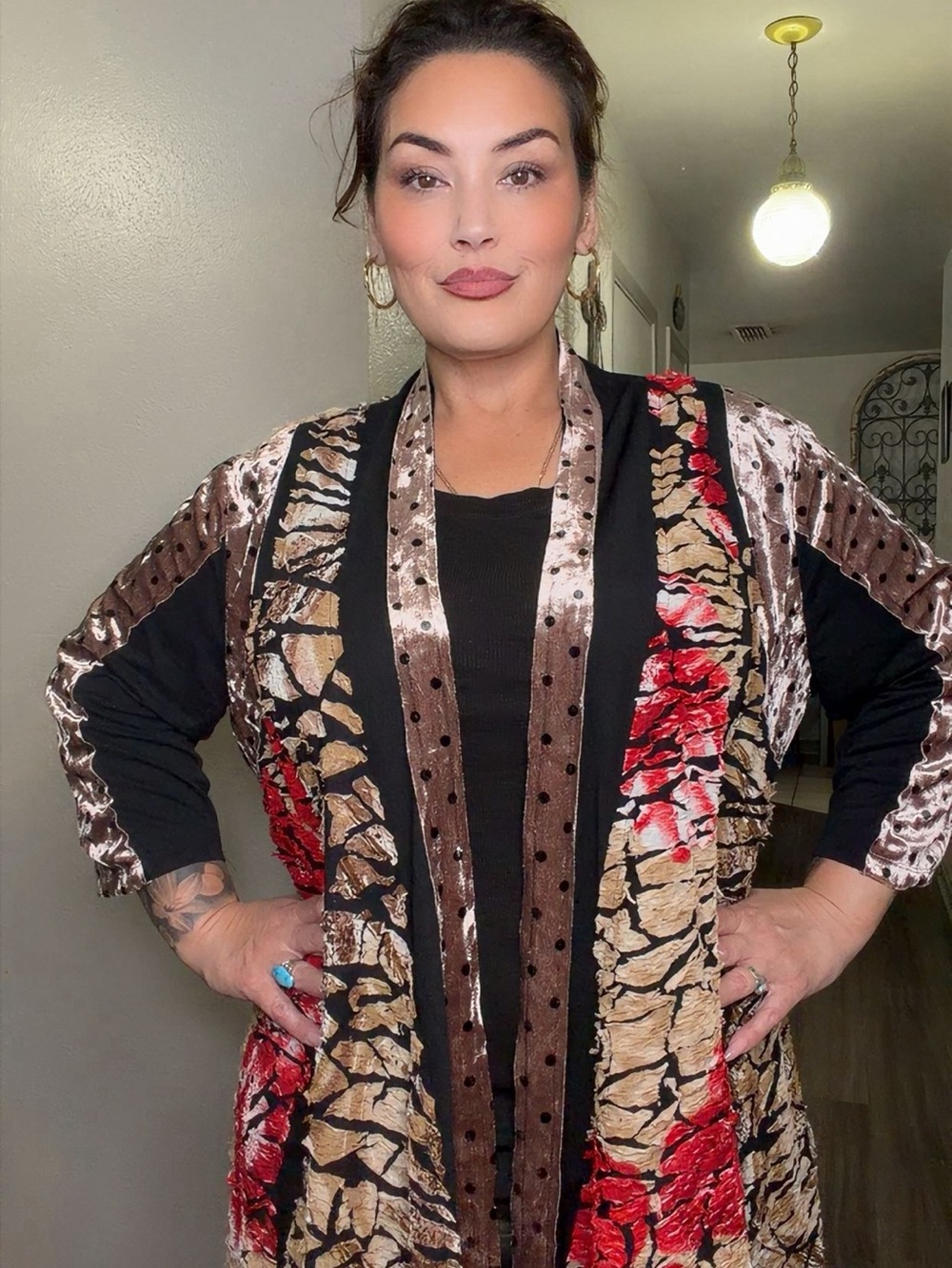 Kamana XL Velvet Velour Duster Kimono Jacket Mixed Print Boho Floral